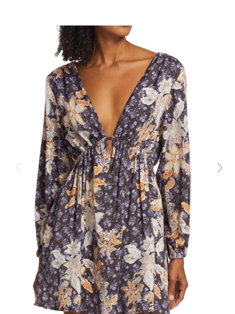 NWT Free People Deep V Floral Mini Dress in Purple and Cream